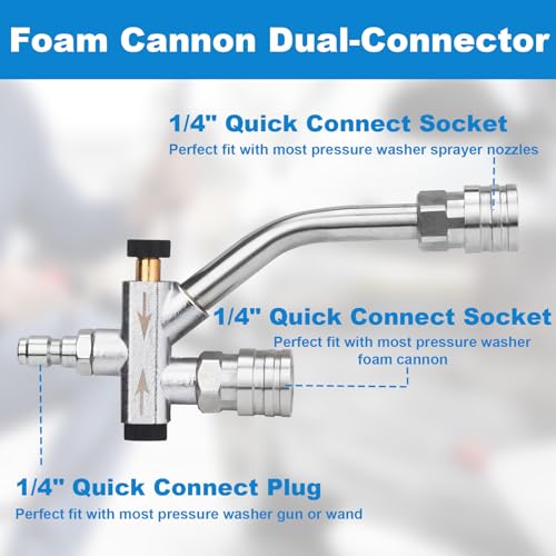 DUSICHIN Short Wand Pressure Washer Gun Foam Cannon 1/4" Quick Connector Pressure Washer Accessory,Car Wash Foam Gun Dual Ended Shift Connector 5 Pressure Washer Nozzles M22-14, M22-15 Brass Fittings