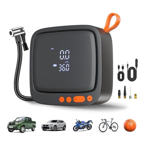 AP22 Dual Power Tire Inflator, 150 PSI Portable Air Compressor with 6 Min Inflation & 1 Min Top Off, Auto Shut Off, Cordless Digital Air Pump for Car, Bike, Motorcycle, Ball, Inflatables - color: Black+yellow