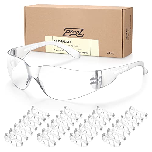 28 Pack Safety Glasses Crystal Clear (Bulk Pack of 24+4) Unisex Anti-Scratch Protective Goggles Impact Resistant Lens Eyewear with ANSI Z87.1 Certified for Construction, Shooting and Laboratory - color: Clear, size: 28 Pack Adult Size