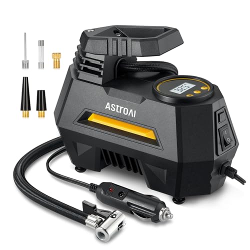 AstroAI AIRUN H1 Tire Inflator Portable Air Compressor,Fast Inflation Electric Air Pump for Car Tires-Car Accessory,9.8Ft Cord-12VDC-Powered Auto Shut-Off with Digital Pressure Gauge,LED Light,Yellow - color: Yellow, size: Medium