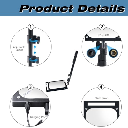 Under Vehicle Inspection Mirror with LED Light Adjustable Length,Rechargeable Inspection Mirror for Entry Security,Parking Lot Security,auto Maintenance,Equipment Inspection
