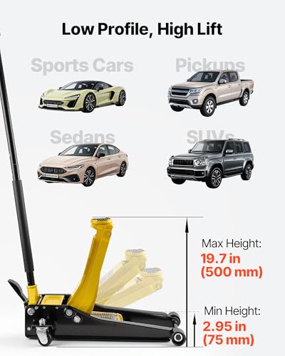VEVOR Low Profile Floor Jack, 3 Ton (6614 lbs) Capacity, Steel Racing Floor Jack with Dual Pistons Quick Lift Pump & SUV Adapter, Hydraulic Trolley Car Lift for Sports Cars, Lifting Range 2.95"-19.7" - style: Steel