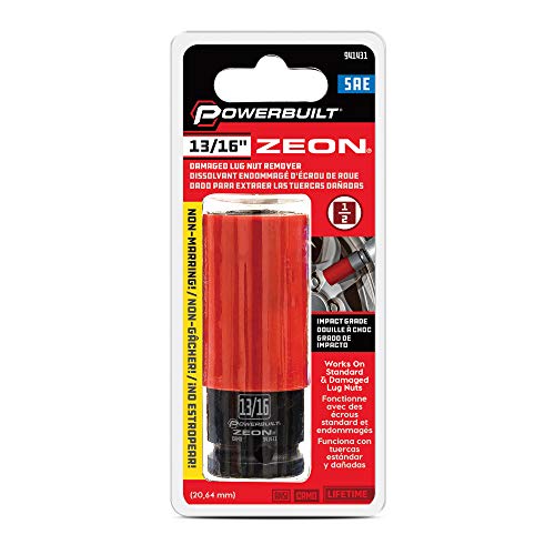 Powerbuilt 13/16 in. Zeon Lug Nut Socket – SAE, 1/2" Drive, Impact-Rated Chromoly Steel with Protective Wheel Saver Sleeve for Damaged or Rounded Lug Nuts - 941431M - size: 20.6 mm