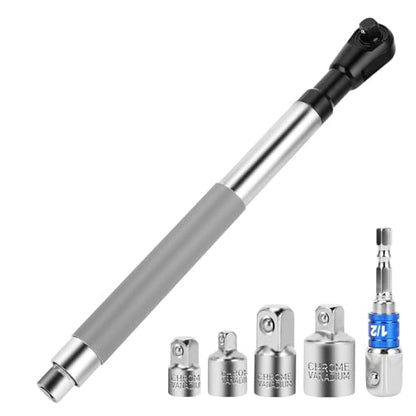 1/2 Inch Offset Extension Wrench Impact（Gray） | Strong Torsion Output Steel Wrench Extender for Tight & Narrow Spaces (Gray, 4 Sockets) - color: Gray