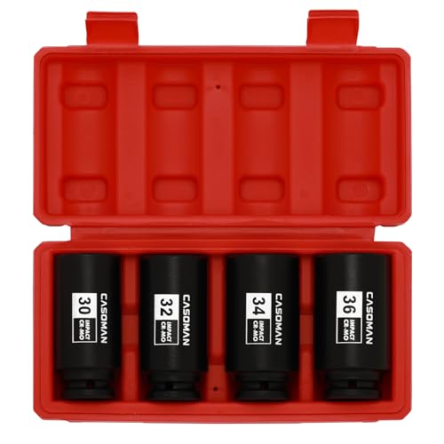 CASOMAN 1/2-Inch Drive Deep Spindle Axle Nut Impact Socket Set,12 Point Metric, CR-MO, 30,32,34,36mm, 4-Piece 1/2" Heavy Duty Impact Socket Set - size: 4pcs