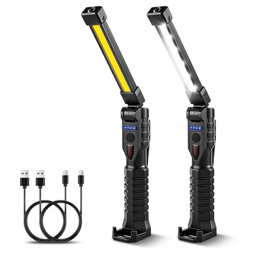 Led Work Light Magnetic, 7 Modes & 180°Rotate Rechargeable Led Work Light, Portable COB Flashlight with Strong Magnet, Mechanic Light for Car Repair, Camping, Emergency, Tool Gifts for Men Him (2)