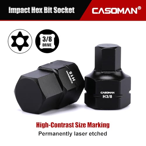 CASOMAN 27-Piece 3/8" Drive Low Profile Impact Hex Bit Socket Set, S2 Steel Allen Bit Socket Set, SAE & Metric, Includes Storage Case