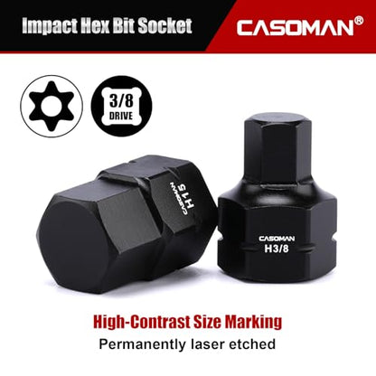 CASOMAN 27-Piece 3/8" Drive Low Profile Impact Hex Bit Socket Set, S2 Steel Allen Bit Socket Set, SAE & Metric, Includes Storage Case