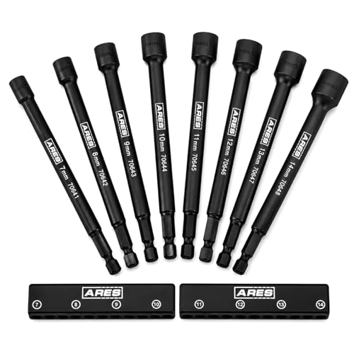 ARES 70640 8-Piece Metric Magnetic Impact Nut Driver Bit Set | Impact Grade Nut Setters with Industrial Strength Magnets - size: 8pc Metric Magnetic Impact Nut Driver Set