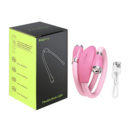Neck Book Light, LED Reading Lamp, USB-C Rechargeable, Hands Free, 4 LED Bulbs, 4 Adjustable Brightness, for Reading in Bed or Reading in Car Lamp (Pink) - color: Pink