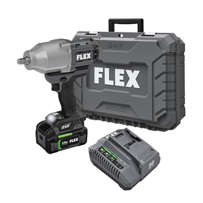 FLEX 24V Brushless Cordless 1/2-Inch 1,150 Ft-Lbs High Torque Impact Wrench Kit with 5.0Ah Lithium Battery and 160W Fast Charger - FX1471-1C
