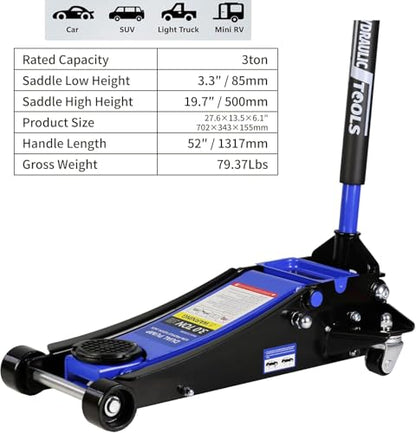 3 Ton Low Profile Floor Jack, Heavy Duty Floor Jack with Dual Pistons Quick Lift Pump, Steel Car Jacks Adjustable Height 3.3"-19.7", Hydraulic Trolley Floor Jacks 3 Ton/6000 LBS Capacity, Blue - color: Blue - 3 Ton(Dual Pump), Lift 3.3"-19.7"