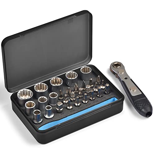 GreaTalent 30in1 S2 Steel Mini Ratchet Wrench Screwdriver Bit Set with Universal Sockets, 36-Teeth Gear, Magnetic Bit Holder, 90 Degree Drive Handle