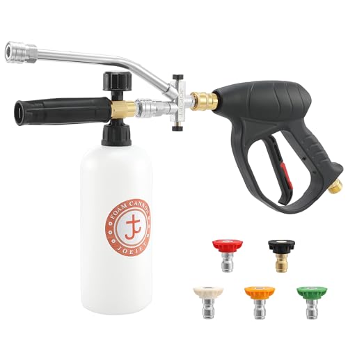 JOEJET Pressure Washer Gun with Foam Cannon Dual Connector Accessory | 1/4" Quick Connect, 5 Nozzle Tips, Dual Tip Attachment with Foam/Water Switch, Adjustable Foam, 2100 PSI, 8 GPM, 1 Liter