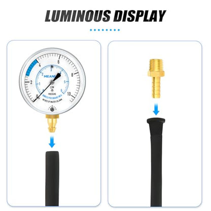 MEANLIN MEASURE 0-10” WC Manifold Gas Pressure Test Kit, Pressure Gauge Kit for Natural Gas or LP Gas with 40" Feet Hose, 1/8” NPT Fitting with Barbed Connection and Hex Bushing - style: 0-10” WC
