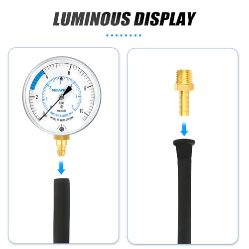 MEANLIN MEASURE 0-10” WC Manifold Gas Pressure Test Kit, Pressure Gauge Kit for Natural Gas or LP Gas with 40" Feet Hose, 1/8” NPT Fitting with Barbed Connection and Hex Bushing - style: 0-10” WC