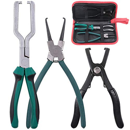 Hilitchi Fuel Line Petrol Clip Pipe Pliers 9 Inch Fuel Filter Calipers Fuel Line Pliers and 80 Degree Disconnect Pliers Push Pin Pliers Set (Pack of 3)
