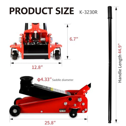 3 Ton Low Profile Floor Jack Hydraulic Jack Heavy Duty Steel Floor Jack with Single Piston Quick Lift Pump 3 Ton (6000 lb) Capacity Lift Range 5.1"-20.0" Red - color: Red 3.0T Single Pump 5.1"-20.0"
