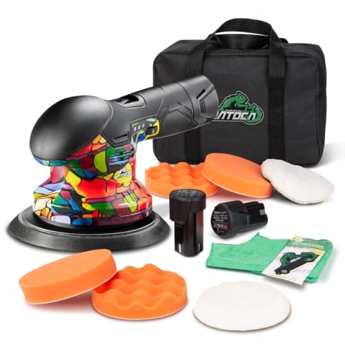 BATOCA 2026 S3 Cordless Car Buffer Polisher, 2x2.0Ah 11.1V Lithium-ion Battery Powered Polisher with 6 Variable Speed, DA Orbital Buffer for Car Detailing, Polishing, Waxing, Camouflage Pattern Style - size: Graffiti Style