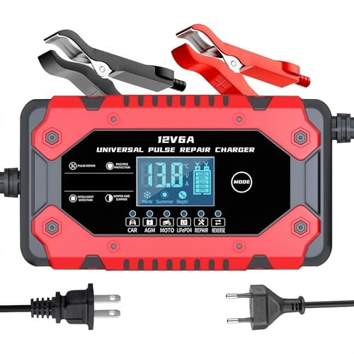 Battery Charger 6-Amp 12V Automatic Smart Battery Trickle Charger, Battery Maintainer Desulfator with Temperature Compensation for Car Truck Motorcycle Lawn Mower Marine