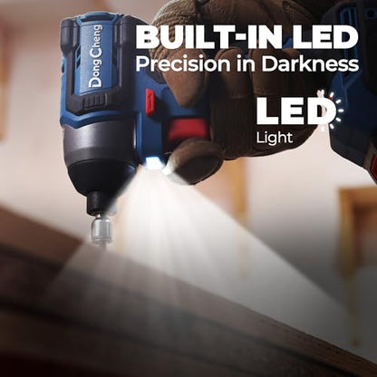 Dong Cheng 20V 1/4" Hex Brushless Impact Driver, 1460 in-lbs Cordless Impact Driver with 2.0Ah Batteries, 3-Speed, 4.9" Compact Impact Driver for Cabinetry, Deck Building & HVAC Installation - style: 1460 in-lbs, 1x Battery
