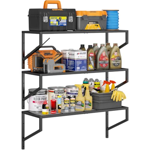 ThreeHio 3 Pack Garage Wall Shelving, Heavy Duty Garage Shelves Wall Mount, Hanging Storage Rack Wire Shelving for Garage Organization Tool Organizer, Floating Shelves for Laundry Living Room Study