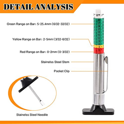 40Pcs Tire Tread Depth Gauge Measuring Tool Set with Pencil Tire Pressure Gauge Set Tire Valve Stem Caps for Motorcycle Truck Car