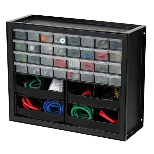 IRIS USA 32-Drawer Organizer with 4 Bins and Dividers, Made in USA, Screw Organizer, Garage Tool Organization, Multi Drawer and Bins For Small Parts, Electronics, Building Blocks, Black - color: Black, size: 32 Drawer + 4 Bins