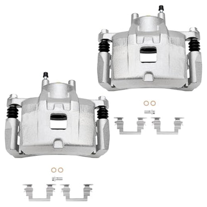 Detroit Axle - Front Steering Knuckles & Wheel Hub Bearings + Brake Calipers w/Bracket Kit Replacement for Jeep Patriot Compass Dodge Caliber - size: 4BU48612/Kit