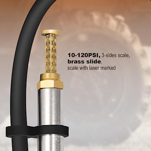 SAFELIFE Tire Inflator 10-120 PSI Tire Pressure Gauge with 18Inch Air Hose，Lock on Air Chuck, Heavy Duty 1/4'' NPT Tire Inflator Gauge Compatible with Air Pump Compressor for Car Truck Motorcycle Bike - size: 18" hose tire inflator gauge