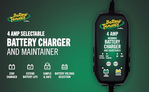 Battery Tender 4 AMP Battery Charger and Maintainer - Automotive Switchable 12V or 6V Smart Automatic for Cars SUVs and Trucks - Lead Acid, AGM, Gel, & Lithium Battery Charger - 022-0209-BT-WH