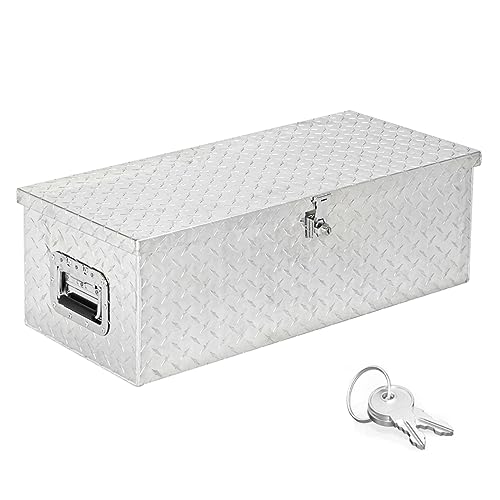 TUFFIOM 30" Aluminum Truck Bed Tool Box, Heavy Duty Diamond Plate Trailer Tool Box with Side Handle & Lock Keys, Tool Storage Organizer Chest for Pick up,Truck Bed,ATV,RV Trailer - color: Silver, size: 30 inch