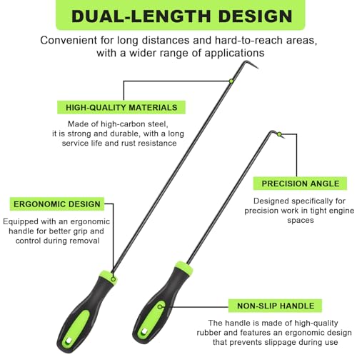 Doaho 12PCS Automotive Hook and Pick Tool Set,Long & Mini Precision Puller Remover Tool Kit for Auto O-Ring,Seal & Gasket Removal,Mechanic Professional Tools,Car Repair Essentials - color: Green-12 Pcs Hook and Pick Tool Set