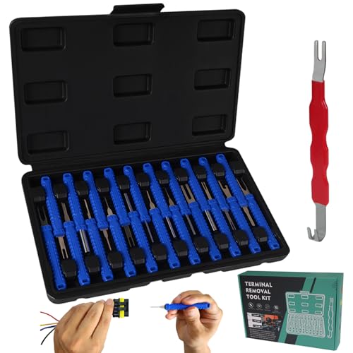 21+1Pcs Terminal Removal Tool Kit with Blow-Molded Case | Blue Automotive Electrical Terminal Connector Separator Removal Tools Depinning Tool Kit for Most Connectors - color: Blue