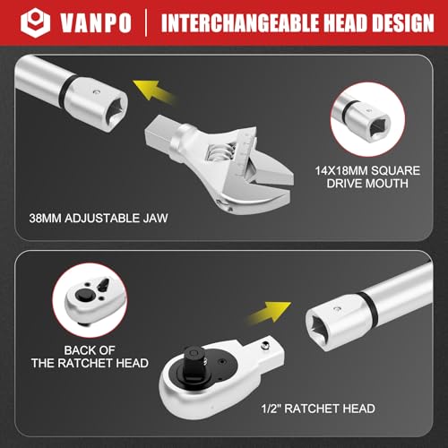 VANPO Adjustable Digital Torque Wrench, 7.38-147.5 Ft.lb/10-200Nm for HVAC | Electronic Torque Wrench with 38mm Jaw and 1/2" Ratchet, ±2% Accuracy, Buzzer, Vibration and LED Indicator for Split AC, Car - size: 7.4-147.5 Ft.lb/10-200 Nm(14×18mm)