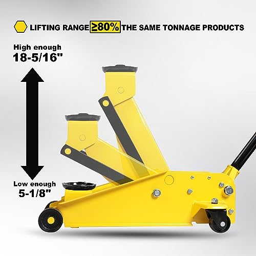 YELLOW JACKET Hydraulic Floor Jack, Quickly Lift Car Jack with Dual Pumps, Heavy Duty Steel Service Jack, 3 Ton (6600 lb) Capacity - color: Steel, size: 3T dual pump