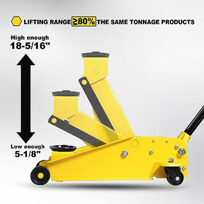 YELLOW JACKET Hydraulic Floor Jack, Quickly Lift Car Jack with Dual Pumps, Heavy Duty Steel Service Jack, 3 Ton (6600 lb) Capacity - color: Steel, size: 3T dual pump