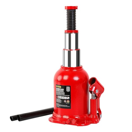 10 Ton (20,000 LBs) Double Ram Welded Hydraulic Car Bottle Jack for Auto Repair and House Lift, Red - size: 10TON-Red