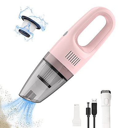 Pink Cordless Portable Car Vacuum Cleaner, High Power Handheld Vacuum | Rechargeable Lightweight Desk Duster Detailing Kit for Auto Interior & Kitchen, Aesthetic Car Accessories for Women