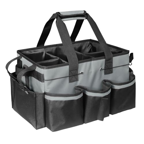 Boczif Cleaning Caddy Bag Wearable, Supplies Organizer With Handle, Shoulder Straps & Detachable Divide, Tool Organizers Tote for Cleaners & Housekeepers (Grey) - color: Grey