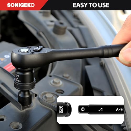 70-Piece 1/2" Drive Impact Socket Set, SAE 5/16"-1-1/4" & Metric 8-24mm | Cr-V Swivel Sockets, 6 Point Shallow & Deep with Ratchet Handle,Extension Bar(3"5"10"), Adapters, and Storage Case - size: 70 PCS, 1/2" Socket Set, Metric & SAE