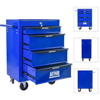 RYH 4 Drawers Rolling Tool Chest - 13" D x 20.9" W x 30.5" H Heavy Duty Mobile Tool Cart with Locking Wheels & Ball Bearing Drawers, Garage Tool Storage Cabinet (Blue, 4 Drawers) - color: Blue-black, size: 4 Drawers（30"H × 20"W × 13"D)