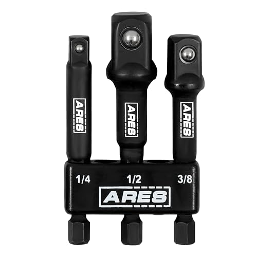 ARES 22022-3" Impact Grade Socket Adapter Set - Turns Impact Drill Driver into High Speed Socket Driver - 1/4", 3/8", and 1/2" Drive - size: 3-Inch Socket Adapter