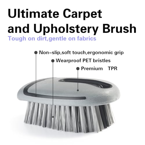 Carpet Cleaning Brush & Upholstery Brush Set, Hard Bristle Carpet Scrub Brush, Rug Brush, Couch Cleaner Brush, Fabric/Leather Detail Brush for Car, Home & Outdoor Furniture (Grey) - color: Gray