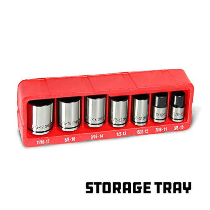 Powerbuilt 7-Piece 3/8-Inch Drive Universal Spline Socket Set with Dual Finish – Fits SAE, Metric, Hex, 6-Point, 12-Point, E-Torx, Spline, and Square Fasteners - 642054 - size: 3/8 in.