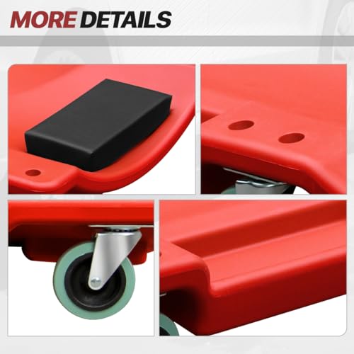 Low Profile 40" Rolling Mechanic Creeper with Padded Headrest and Tool Trays, 300 LBS Capacity, Under Car Roller Creeper with 6 Swivel Casters, Red