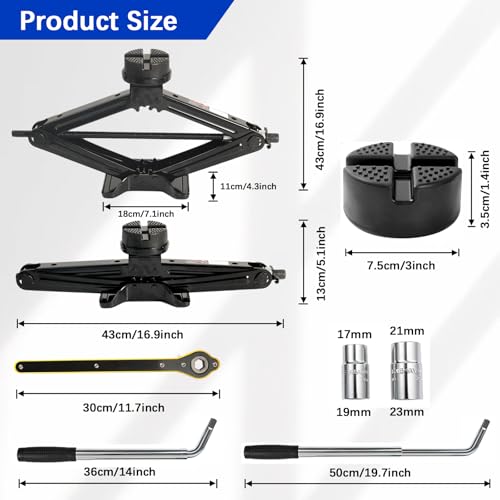 3 Ton Car Jack Kit with Rubber Jack Pads Universal Scissor Jack Tool Set | 6610lbs heavy duty; fits suv sedan mpv; 5.1-16.8 inch lift; roadside flat tire; emergency auto tool; ratcheting leverage