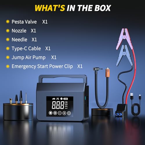 4000A Jump Starter with Air Compressor, 150PSI 12V Smart Portable Car Jump Starter(All Gas/8.0L Diesel), 15000mAh Power Bank & Jumper Cables, LED Light,Type-C Quick Charge