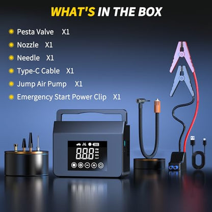 4000A Jump Starter with Air Compressor, 150PSI 12V Smart Portable Car Jump Starter(All Gas/8.0L Diesel), 15000mAh Power Bank & Jumper Cables, LED Light,Type-C Quick Charge
