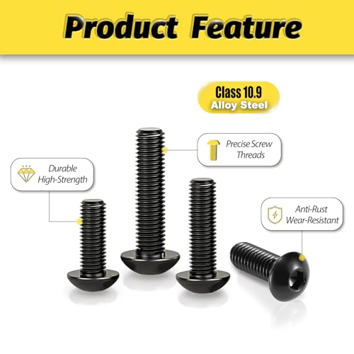 Kadrick M5 Screw Assortment, 280PCS M5 Screw Kit with Nuts Lock & Flat Washers, Grade 10.9 Alloy Steel Hex Socket Button Head Black Screws Nuts and Bolts Kit - size: M5 280Pcs 8-30mm